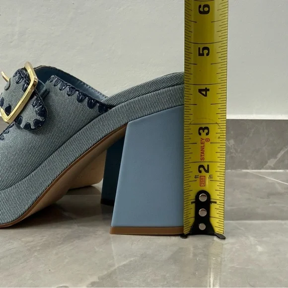 NWOT Women’s Marc Fisher Dalen Block Heel Slip On Denim Buckle Sandals Size 10 - Picture 13 of 13